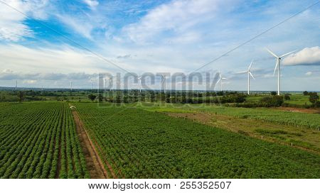 Aerial View Of Windmills For Electric Power Production