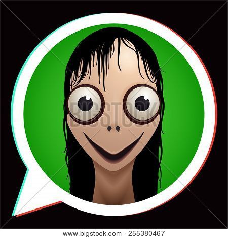 Scary Female Demon With Big Eyes And Wide Smile For Halloween Holiday. Vector Illustration Eps10