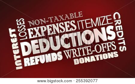Deductions Tax Write-Offs Expenses Word Collage 3d Illustration