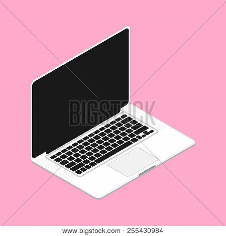 Online education, isometry vector illustration.Learning languages online.  Lap top, books, cup isome