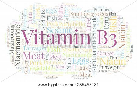 Vitamin B3 Word Cloud. Wordcloud Made With Text Only.