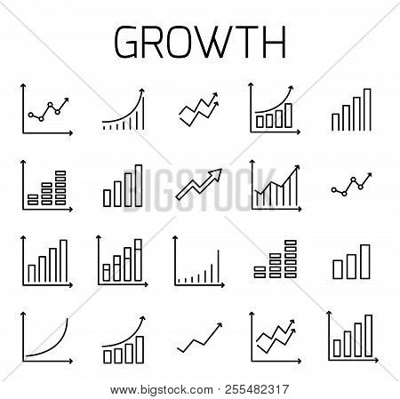 Growth Related Vector Icon Set. Well-crafted Sign In Thin Line Style With Editable Stroke. Vector Sy
