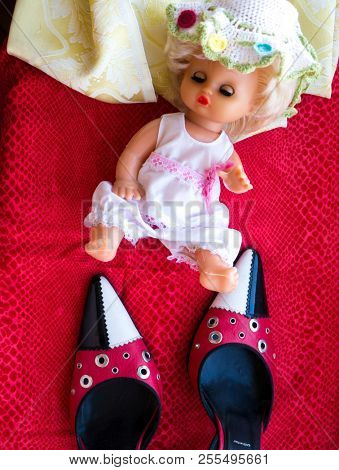 GOMEL, BELARUS - AUGUST 16, 2018: Versus (Versace) women's shoes. Versus (Versace) is the diffusion line of Italian luxury fashion house Versace.
