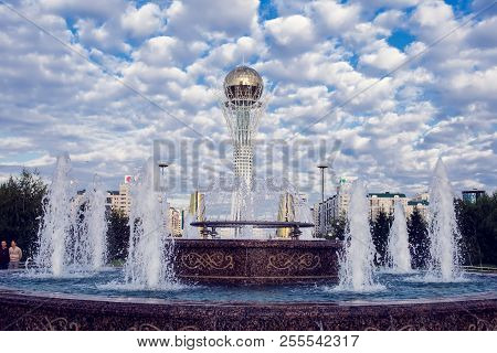 Astana City, Kazakhstan, 22 August 2018, Center Of The City, Skyscraper, View On Baiterek. Summertim