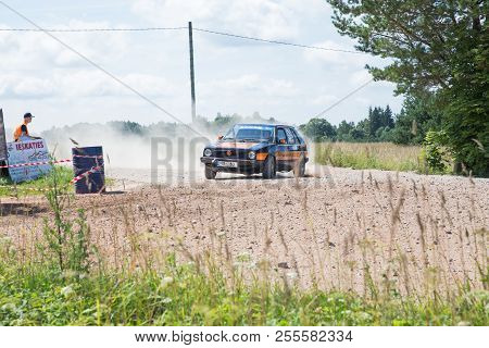 Amateur Rally, Dirt Road, Car With Rider. Latvia 2018