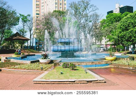 Campo Grande, Brazil - August 26, 2018: The Fountain Of The Ary Coelho Square, Water Fountain. Squar