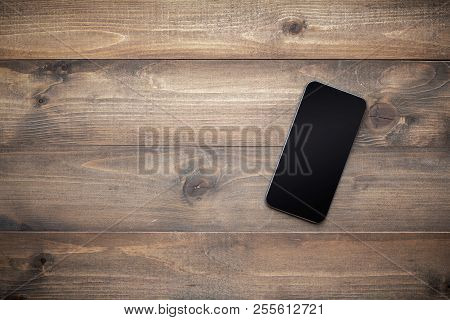 Vintage Smartphone  Mockup Flat Lay On Old Table Top Wood Background Texture Space Concept Workspace