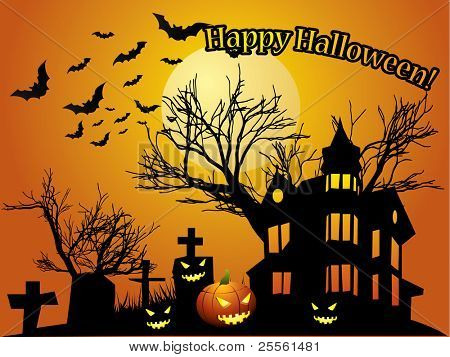 Хэллоуин фон с привидениями, летучих мышей и тыквы