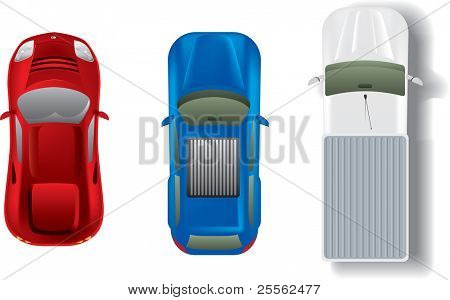 Conjunto de diferentes automóviles de vista superior