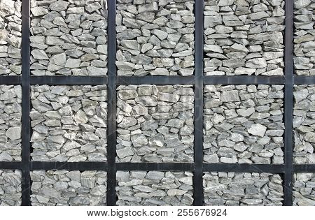 Stone Wall Texture And Background With Steel.