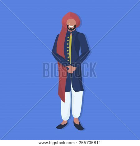 Indian Man Standing In National Traditional Clothes Male Cartoon Character Full Length Flat