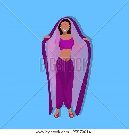 Indian Woman Bindi Standing In National Traditional Clothes Female Princess Cartoon Character Full L