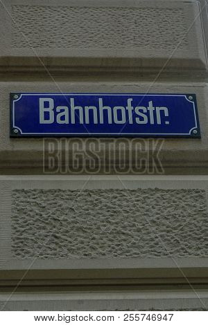 Street Sign Of Famous Bahnhofstrasse In Zurich, Switzerland