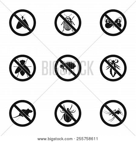Harmful Insects Icons Set. Simple Illustration Of 9 Harmful Insects Icons For Web