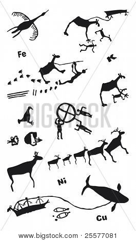 Set of vector rock drawings. Umba, Russia.