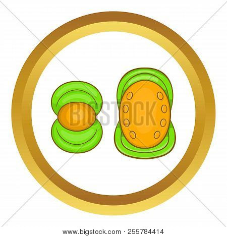 Knee Protector And Elbow Pad Icon In Golden Circle, Cartoon Style Isolated On White Background