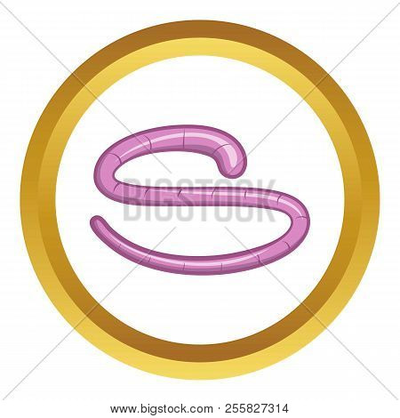 Roundworm Icon In Golden Circle, Cartoon Style Isolated On White Background
