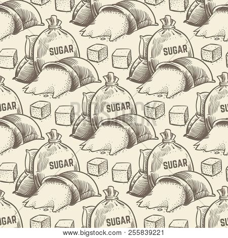 Sweet Crystal Powder Seamless Pattern. Hand Drawn Sugar Background. Vector Illustration
