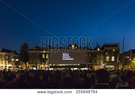 Amsterdam, The Netherlands - August 22 2018: Open Air Screening Of Brazilian Film Benzinho At Marie