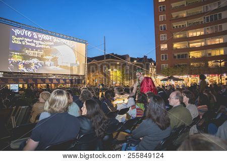 Amsterdam, The Netherlands - August 22 2018: Open Air Screening Of Brazilian Film Benzinho At Marie