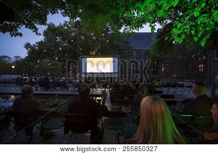 Amsterdam, The Netherlands - August 11 2018: Open Air Screening Of Cuban Film Sergio And Serguei At