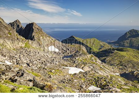 Beautiful View From The Mountains In Lofoten Islands, Norway