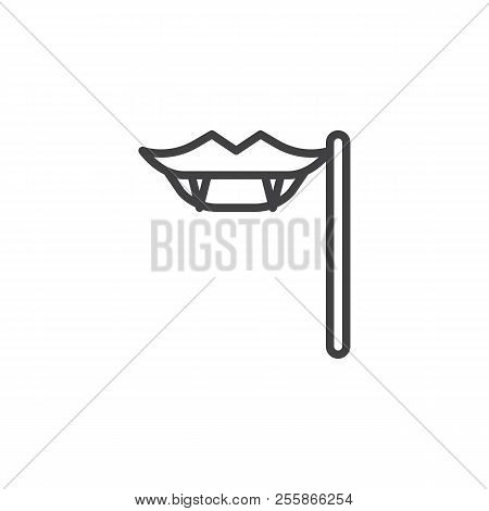 Vampire Fangs On A Stick Outline Icon. Linear Style Sign For Mobile Concept And Web Design. Party Ma