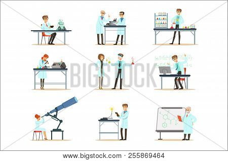 Scientists At Work In A Lab And An Office Set Of Smiling People Working In Academic Science Doing Sc