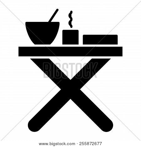 Folding Table With Dinner Solid Icon. Camping Table Vector Illustration Isolated On White. Picnic Ta