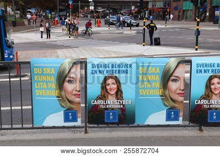 Stockholm, Sweden - August 23, 2018: Christian Democrats (kd Kristdemokraterna) Political Posters Be