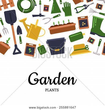 Vector Flat Gardening Icons Background With Place For Text Illustration