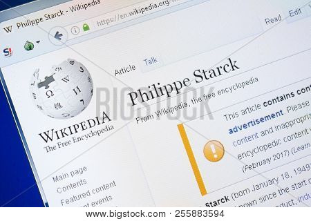 Ryazan, Russia - August 28, 2018: Wikipedia Page About Philippe Starck On The Display Of Pc