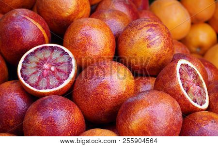 Red Sicilian Oranges At Market. Valencia, Spain