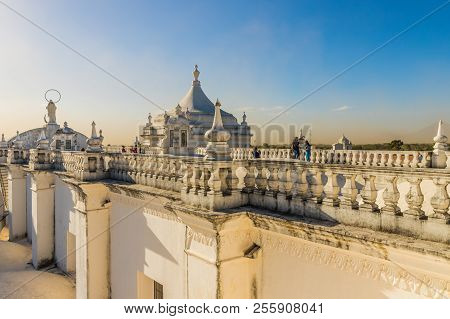 Leon, Nicaragua. February 2018. A View Of The Beautiful White Domed Roof Of The Cathedral Of The Ass