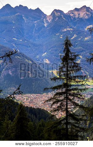 Aerial View Of Predazzo, A Village In The Val Di Fiemme. Italy