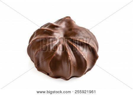 Dark Chocolate-coated Zefir View Isolated On White Background Food Dessert