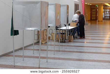 Stockholm, Sweden - Aug 30, 2018: Place To Vote In Advance An The Political Partys, August 30, 2018 