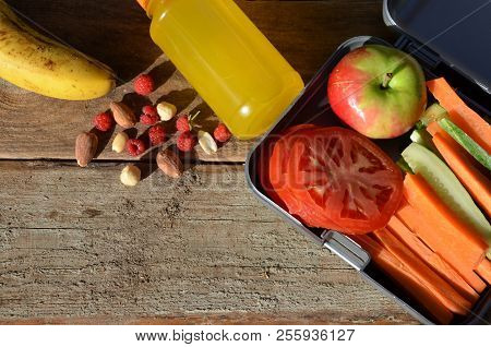 Lunch Boxes With Food Ready To Go For Work Or School, Meal Preparation Or Dieting Concept. Hamburger