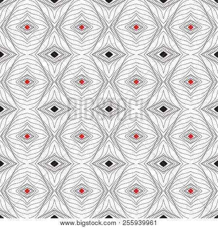 The Seamless Pattern Consisting Of Simple Geometrical Figures And Thin Lines. Is Suitable For Packin