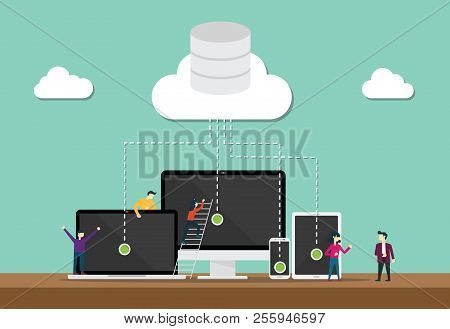 Cloud Computing Technology Team Develop Or Developer With Cloud And Data Database Vector Illustratio