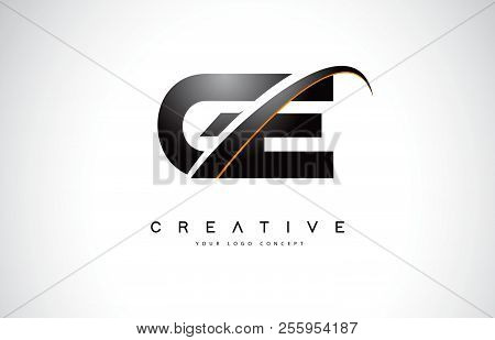 Ge G E Swoosh Letter Logo Design With Modern Yellow Swoosh Curved Lines Vector Illustration.