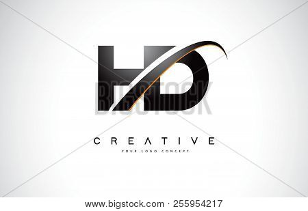 Hd H D Swoosh Letter Logo Design With Modern Yellow Swoosh Curved Lines Vector Illustration.