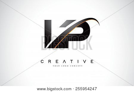 Lp L P Swoosh Letter Logo Design With Modern Yellow Swoosh Curved Lines Vector Illustration.