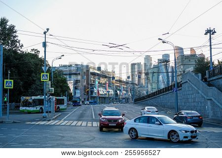 Moscow, Russia - August, 28, 2018: traffic on berezhkovskaya embankment in Moscow