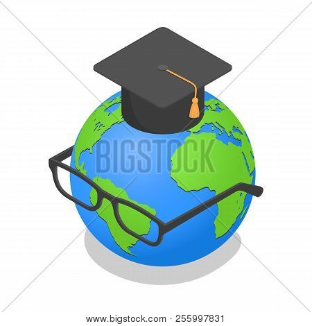Earth Globe Graduated Glasses Icon. Isometric Of Earth Globe Graduated Glasses Icon For Web Design I