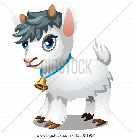 Cute Little Goat Isolated On A White Background. Vector Cartoon Close-up Illustration.