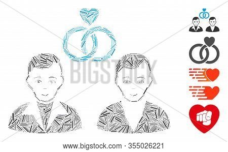 Hatch Mosaic Based On Gays Marriage Icon. Mosaic Vector Gays Marriage Is Designed With Randomized Ha