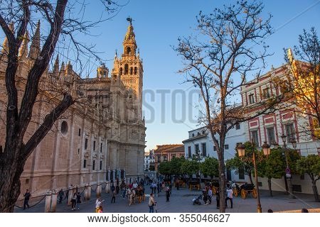 Seville Cathedral. (catedral De Santa Maria De La Sede) Gothic Style Architecture In Seville, Andalu