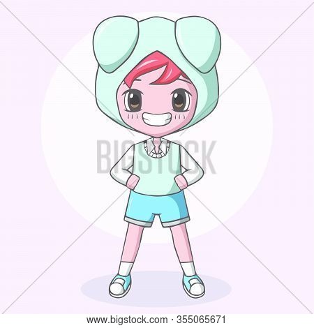 Vector Illustration Of Cute Little Boy Wearing Bunny Ears