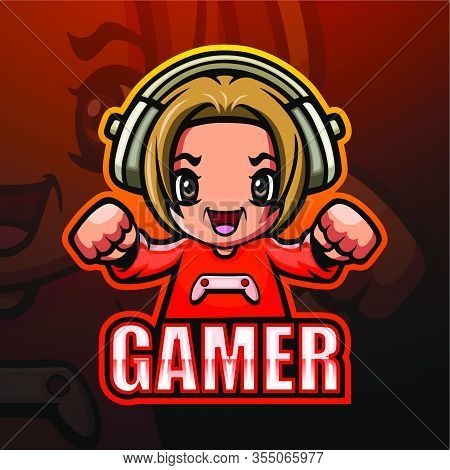 Vector Illustration Of Gamer Girl Esport Mascot Logo Design